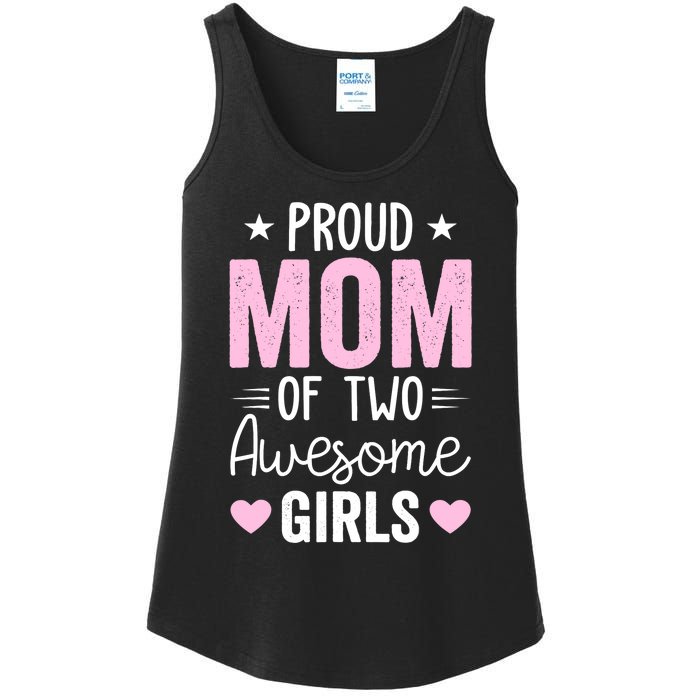 Wo Mom of 2 Girl Two Daughters Mother's Day Ladies Essential Tank