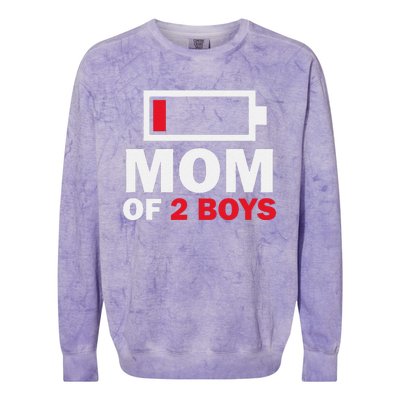 Women's Mom Of 2 Low Battery Funny Mother's Day Colorblast Crewneck Sweatshirt