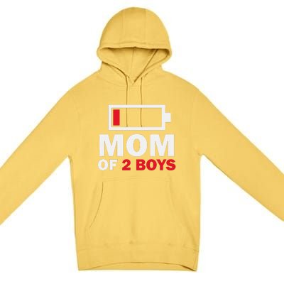 Women's Mom Of 2 Low Battery Funny Mother's Day Premium Pullover Hoodie