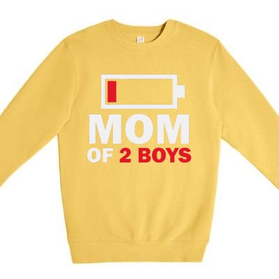 Women's Mom Of 2 Low Battery Funny Mother's Day Premium Crewneck Sweatshirt