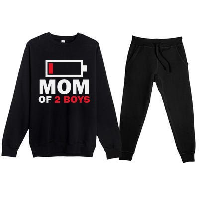 Women's Mom Of 2 Low Battery Funny Mother's Day Premium Crewneck Sweatsuit Set