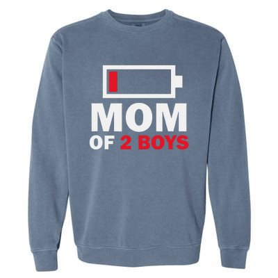 Women's Mom Of 2 Low Battery Funny Mother's Day Garment-Dyed Sweatshirt