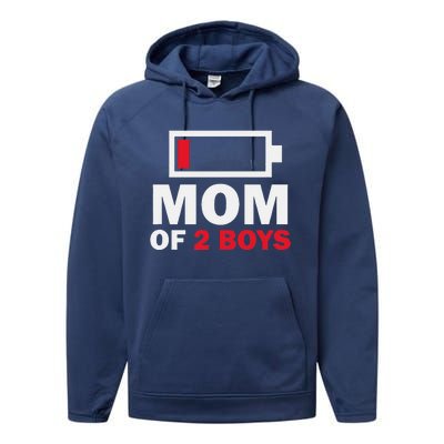 Women's Mom Of 2 Low Battery Funny Mother's Day Performance Fleece Hoodie