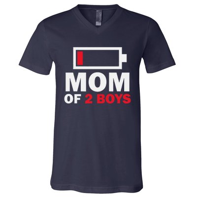 Women's Mom Of 2 Low Battery Funny Mother's Day V-Neck T-Shirt