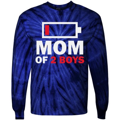 Women's Mom Of 2 Low Battery Funny Mother's Day Tie-Dye Long Sleeve Shirt