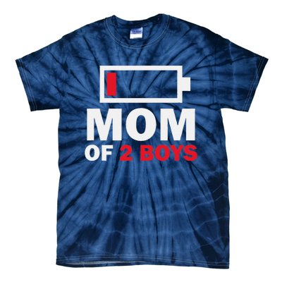 Women's Mom Of 2 Low Battery Funny Mother's Day Tie-Dye T-Shirt