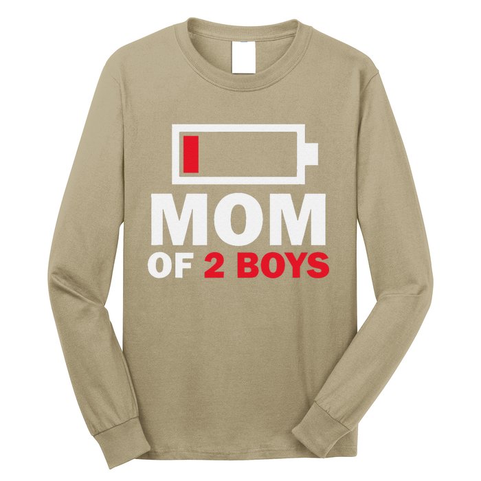 Women's Mom Of 2 Low Battery Funny Mother's Day Long Sleeve Shirt