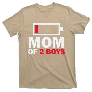 Women's Mom Of 2 Low Battery Funny Mother's Day T-Shirt