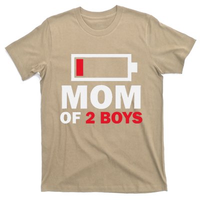 Women's Mom Of 2 Low Battery Funny Mother's Day T-Shirt