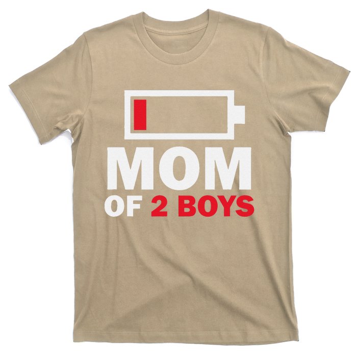 Women's Mom Of 2 Low Battery Funny Mother's Day T-Shirt