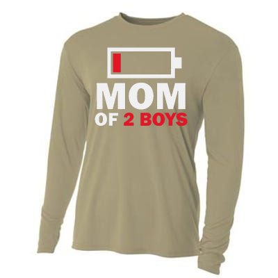 Women's Mom Of 2 Low Battery Funny Mother's Day Cooling Performance Long Sleeve Crew