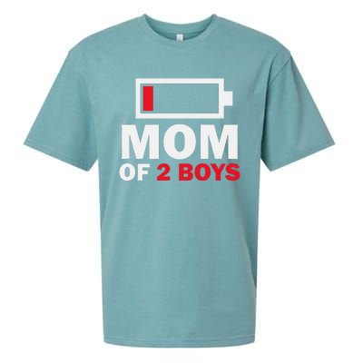 Women's Mom Of 2 Low Battery Funny Mother's Day Sueded Cloud Jersey T-Shirt