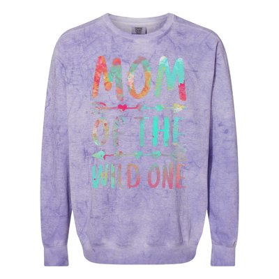 Womens Mom Of The Wild One Mother's Day Colorblast Crewneck Sweatshirt