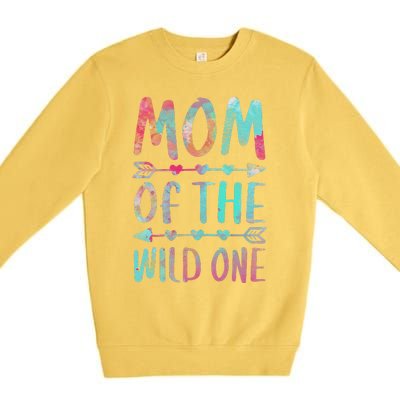 Womens Mom Of The Wild One Mother's Day Premium Crewneck Sweatshirt