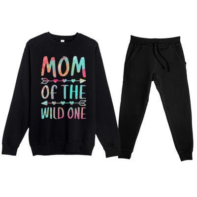 Womens Mom Of The Wild One Mother's Day Premium Crewneck Sweatsuit Set