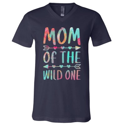 Womens Mom Of The Wild One Mother's Day V-Neck T-Shirt