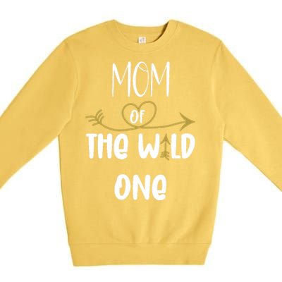 Womens Mom Of The Wild One 1st Birthday First Thing Mommy Premium Crewneck Sweatshirt