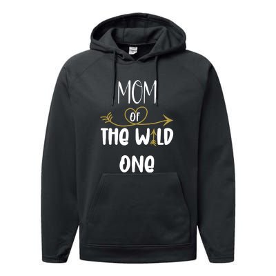 Womens Mom Of The Wild One 1st Birthday First Thing Mommy Performance Fleece Hoodie