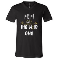 Womens Mom Of The Wild One 1st Birthday First Thing Mommy V-Neck T-Shirt