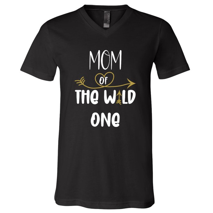 Womens Mom Of The Wild One 1st Birthday First Thing Mommy V-Neck T-Shirt