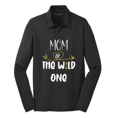 Womens Mom Of The Wild One 1st Birthday First Thing Mommy Silk Touch Performance Long Sleeve Polo