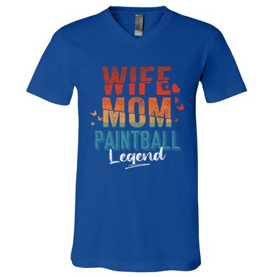 Wife Mom Paintball Legend Mother's Day Retro Vintage Cute Gift V-Neck T-Shirt