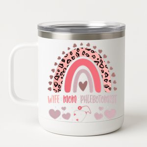 Wife Mom Phlebotomist Strong As A Mother Nurse Mom Mother's Gift 12 oz Stainless Steel Tumbler Cup