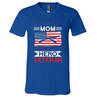 Wife Mom Protector Hero Veteran Proud American Veteran Mom Cute Gift V-Neck T-Shirt