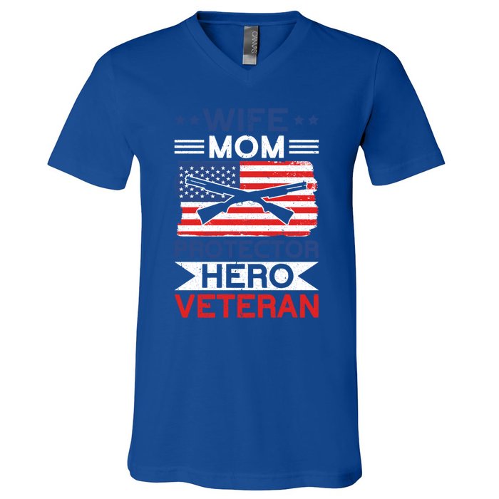 Wife Mom Protector Hero Veteran Proud American Veteran Mom Cute Gift V-Neck T-Shirt