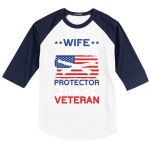 Wife Mom Protector Hero Veteran Proud American Veteran Mom Cute Gift Baseball Sleeve Shirt