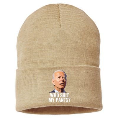 Who My Pants Anti Joe Biden Funny Conservative Sustainable Knit Beanie