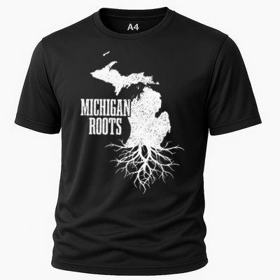 Womens Michigan Roots Vintage Pride State Map Gift Performance Shirt