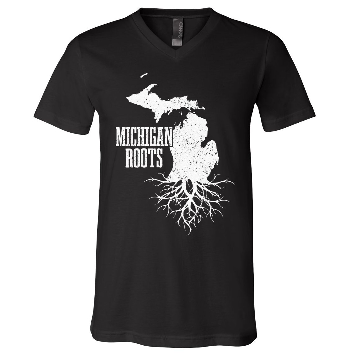 Womens Michigan Roots Vintage Pride State Map Gift V-Neck T-Shirt