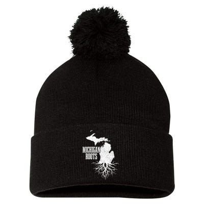 Womens Michigan Roots Vintage Pride State Map Gift Pom Pom 12in Knit Beanie