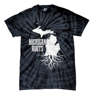 Womens Michigan Roots Vintage Pride State Map Gift Tie-Dye T-Shirt