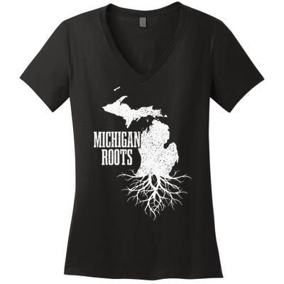 Womens Michigan Roots Vintage Pride State Map Gift Women's V-Neck T-Shirt