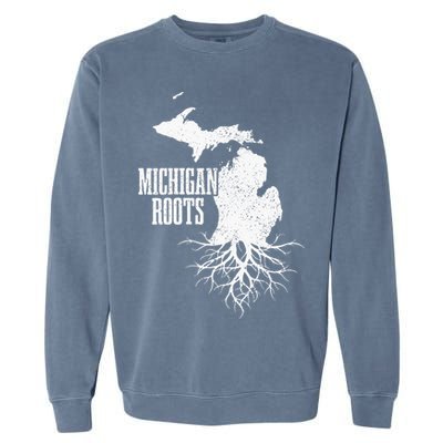 Womens Michigan Roots Vintage Pride State Map Gift Garment-Dyed Sweatshirt