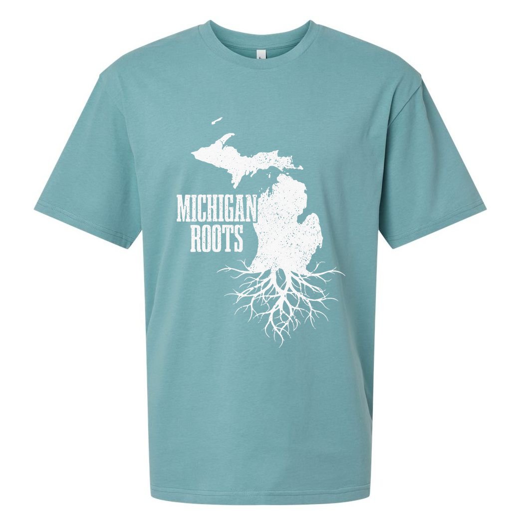 Womens Michigan Roots Vintage Pride State Map Gift Sueded Cloud Jersey T-Shirt
