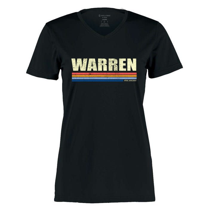 Warren Michigan Retro Style 1980's Logo Women's Momentum V-Neck T-Shirt