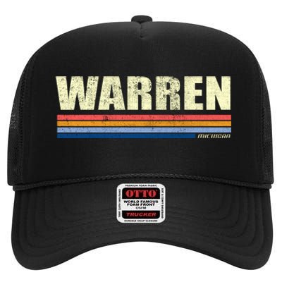 Warren Michigan Retro Style 1980's Logo High Crown Mesh Back Trucker Hat