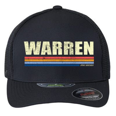 Warren Michigan Retro Style 1980's Logo Flexfit Unipanel Trucker Cap