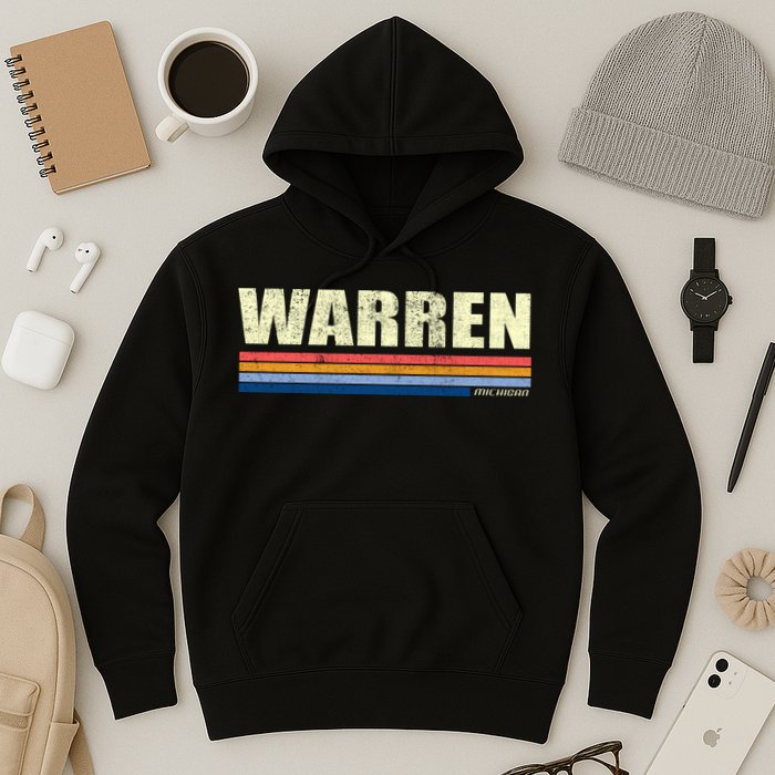 Warren Michigan Retro Style 1980's Logo Hoodie