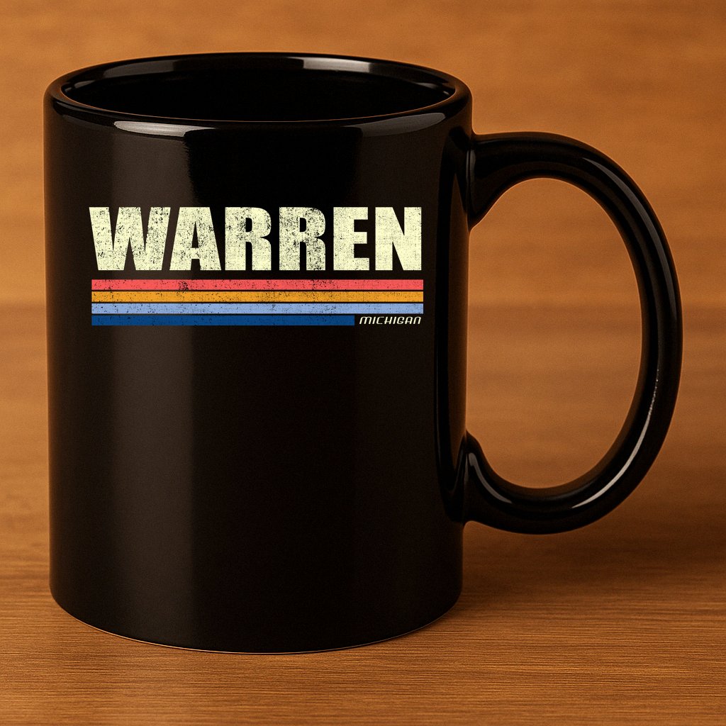 Warren Michigan Retro Style 1980's Logo 11oz C Handle Ceramic Mug