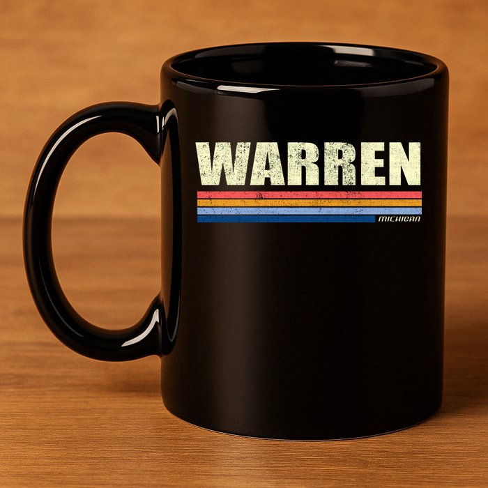 Warren Michigan Retro Style 1980's Logo 11oz C Handle Ceramic Mug