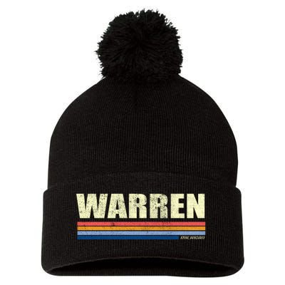 Warren Michigan Retro Style 1980's Logo Pom Pom 12in Knit Beanie