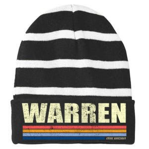 Warren Michigan Retro Style 1980's Logo Striped Beanie with Solid Band