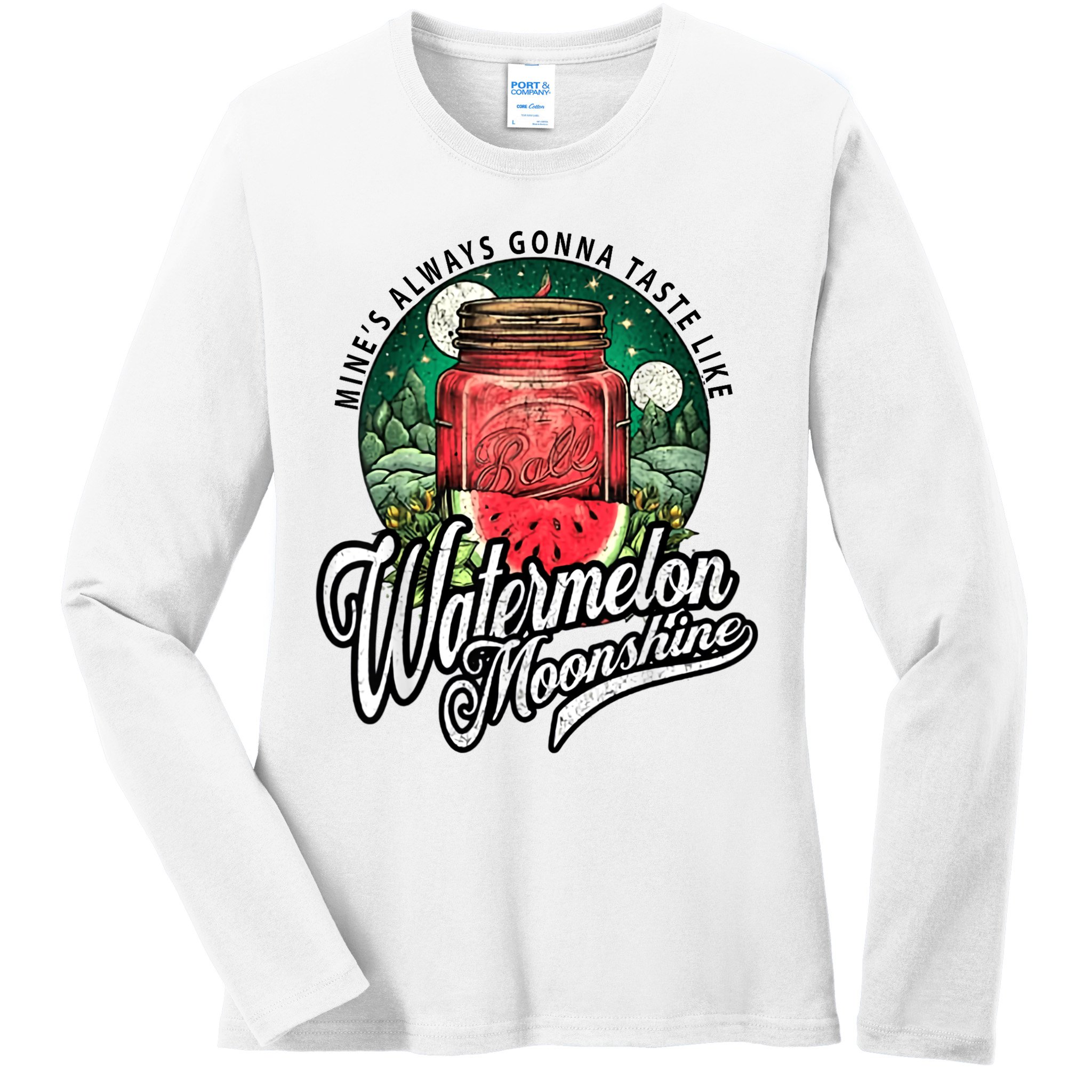 Watermelon Moonshine Retro Country Music Ladies Long Sleeve Shirt