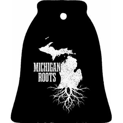 Womens Michigan Roots Vintage Pride State Map Gift Ceramic Bell Ornament