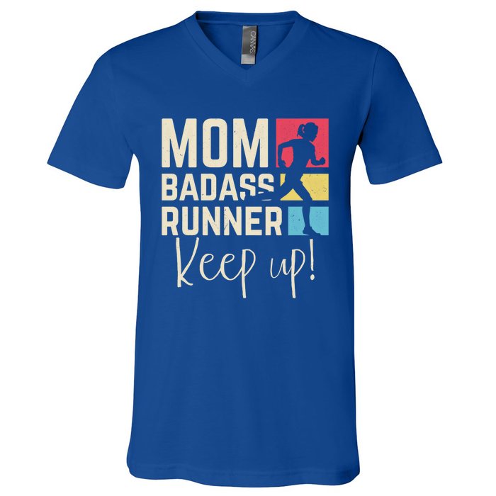 Wo Mom Running Jogging Cardio Marathon Runner Fitness Mom Meaningful Gift V-Neck T-Shirt