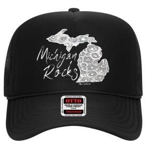 Womens MICHIGAN ROCKS PETOSKEY STONE High Crown Mesh Back Trucker Hat